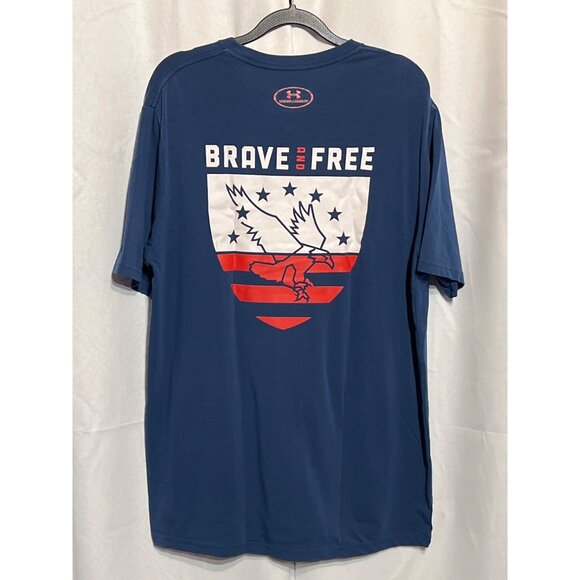Under Armour Mens Brave And Free T-Shirt Blue Short Sleeve Size L Polyester Blen - Picture 2 of 9